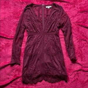 Maroon lace mini dress